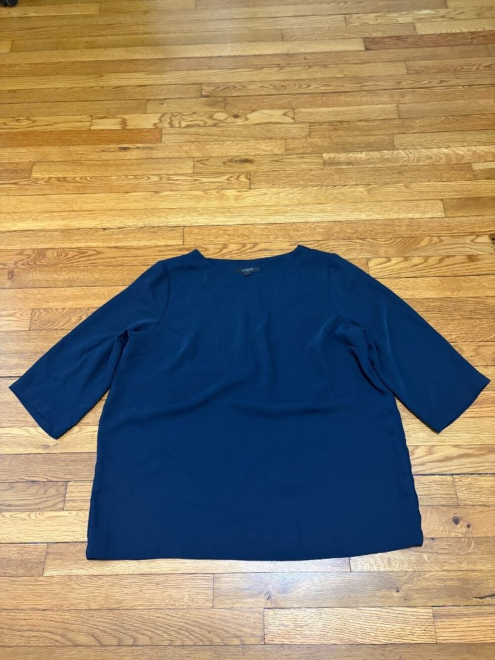 J Jill Wearever Collection Womens Easy Care Shirt Top Navy Blue 3/4 Sleeve Sz L
